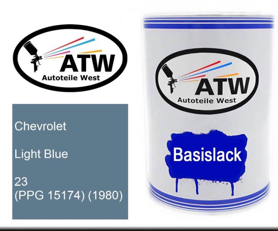 Chevrolet, Light Blue, 23 (PPG 15174) (1980): 500ml Lackdose, von ATW Autoteile West.